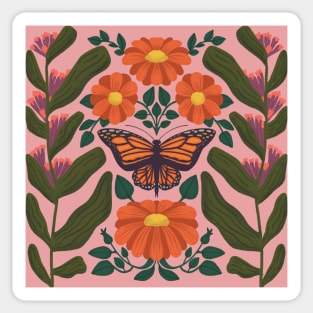 Monarch Butterfly in Milkweed Forest // Midwestern Wildflowers // Mexican Sunflowers Sticker